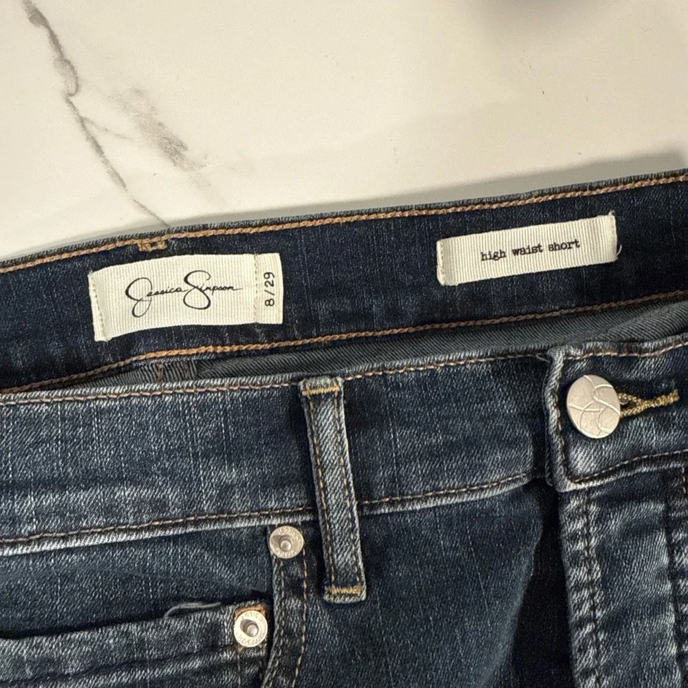 Jessica Simpson High Waist Distressed Denim Short Sz 8/29 Frayed Hem‎ Button Fly